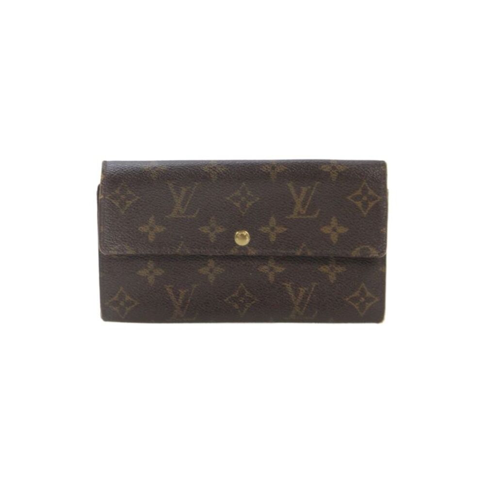 Louis Vuitton Womens Leather Mongram Long Flap Wallet Brown 7.5 In.